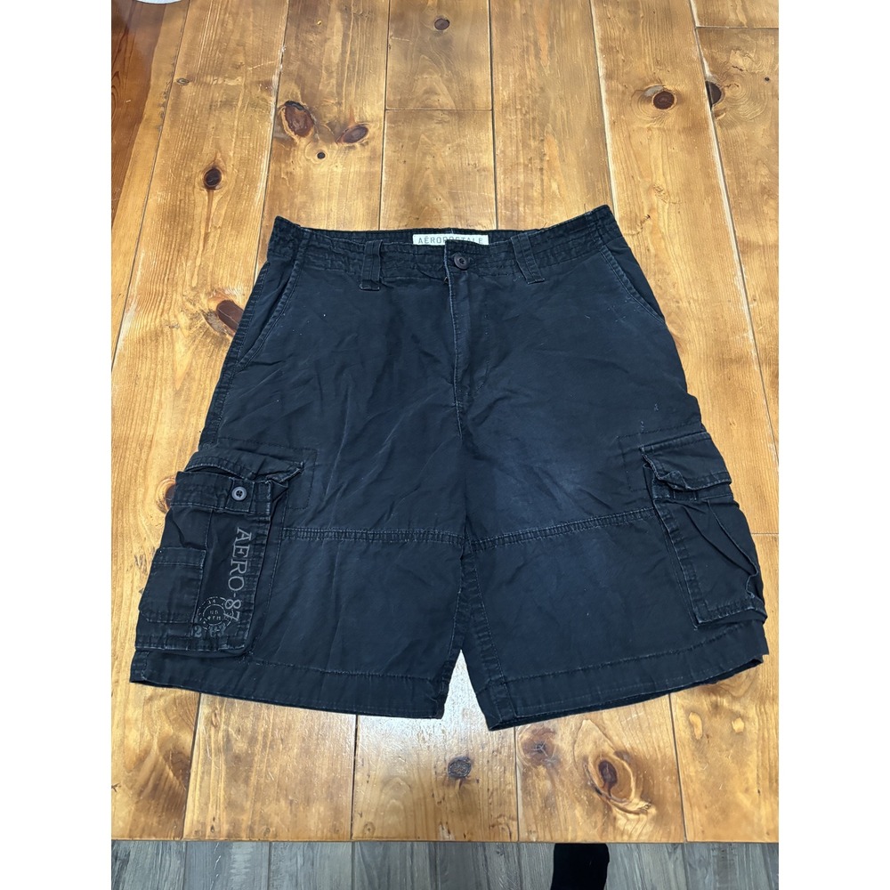 Aeropostale Men's Cargo Shorts‎ Size 34 Black Cotton Flat Front Pockets